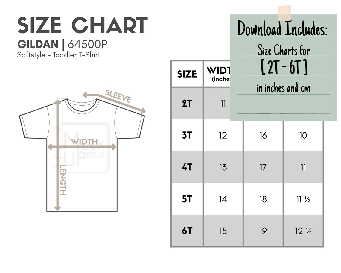 Gildan 64500P Toddler T-shirt Size Chart inches/cm Digital - Etsy