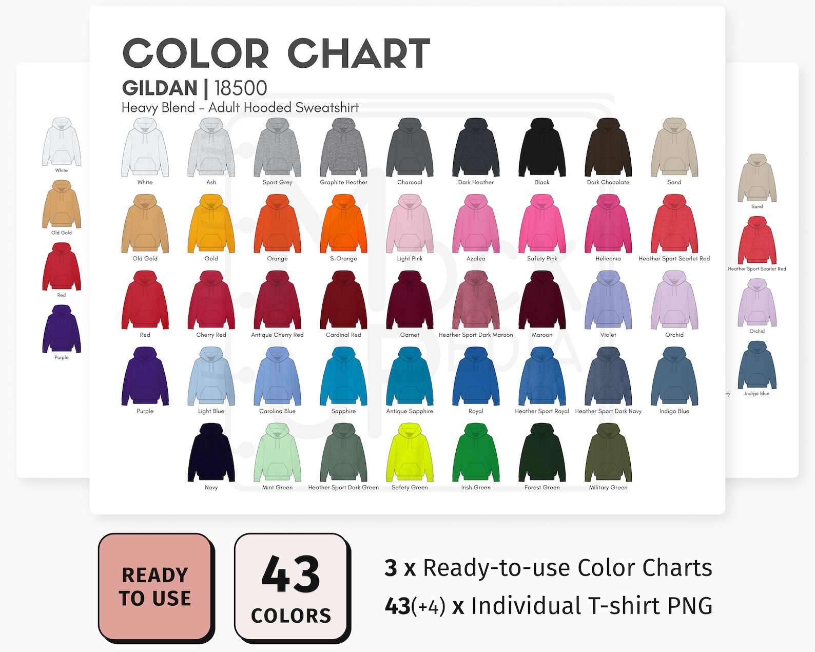 Gildan 18500 Adult Hooded Sweatshirt Color Chart Gildan 18500 Heavy