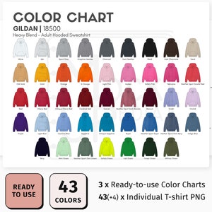 Gildan 18500 Adult Hooded Sweatshirt Color Chart | Gildan 18500 Heavy Blend Adult Hooded Sweatshirt Color Chart | Digital Color Chart | PNG