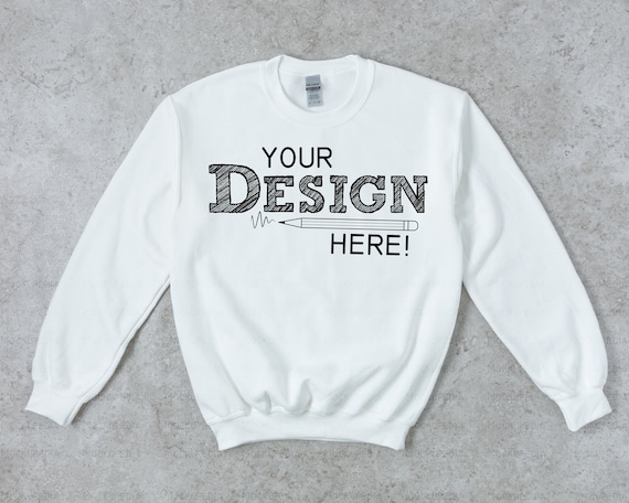 Gildan 18000 White Crewneck Sweatshirt Mock up Gildan Heavy