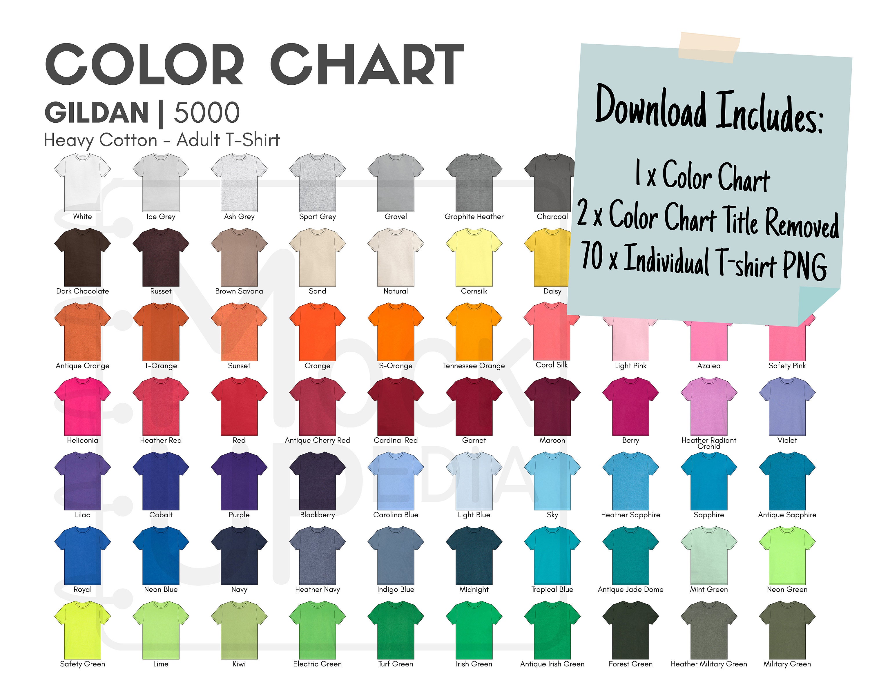 Gildan 5000 Adult T-shirt Color Chart Gildan 5000 Heavy - Etsy