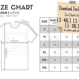 Gildan 64000 Adult T-shirt Size Chart inches/cm Digital Size Chart ...