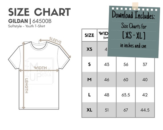 Gildan 64500B Youth T-shirt Size Chart inches/cm Digital 