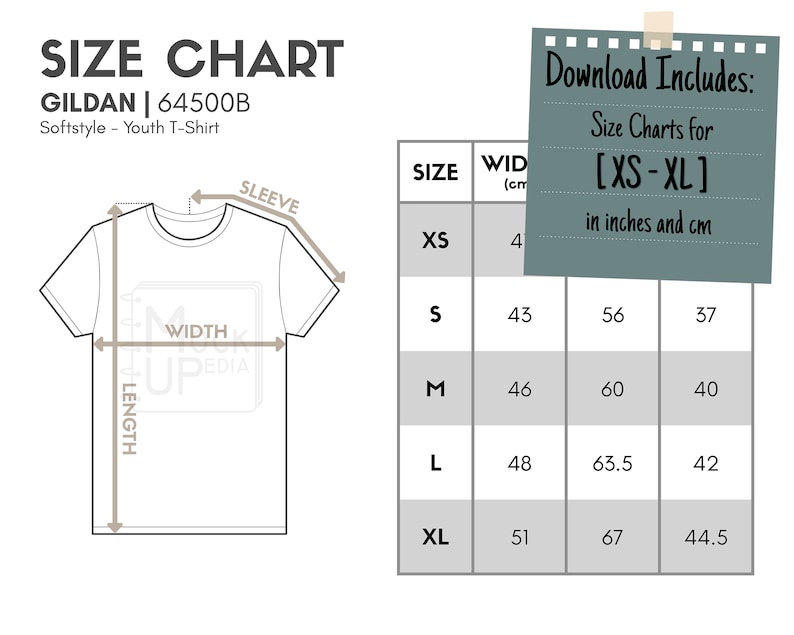 Download Digital Size Chart Inchescm Gildan 64500b Youth T Shirt Size Chart Gildan Softstyle Youth T Shirt Mockup Size Chart Art Collectibles Drawing Illustration Kromasol Com