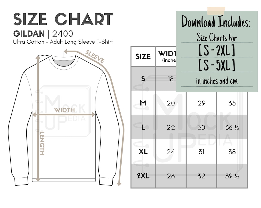 Gildan 2400 大人用長袖 T シャツ サイズ表 (インチ/cm) | デジタル