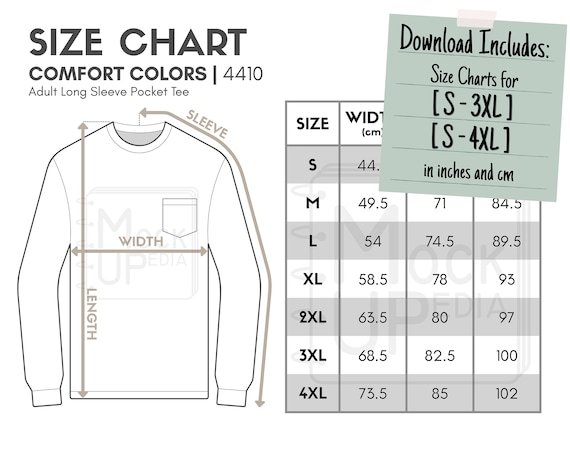 Long Sleeve Pocket Tee Size Chart 