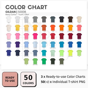 Gildan 5000B Youth T-Shirt Color Chart | Gildan 5000B Heavy Cotton Youth T-Shirt Color Chart | Digital Color Chart | PNG