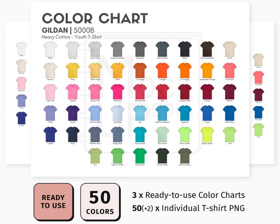 Gildan 5000B Youth T-Shirt Color Chart | Gildan 5000B Heavy Cotton Youth T-Shirt Color Chart | Digital Color Chart | PNG