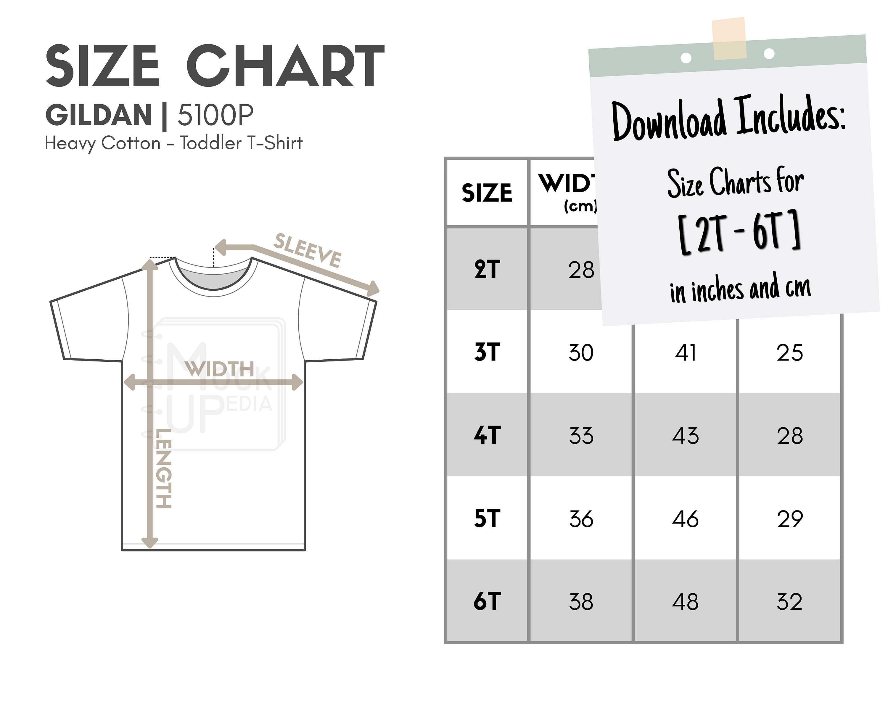 Gildan 5100P Toddler T-shirt Size Chart inches/cm Digital - Etsy UK