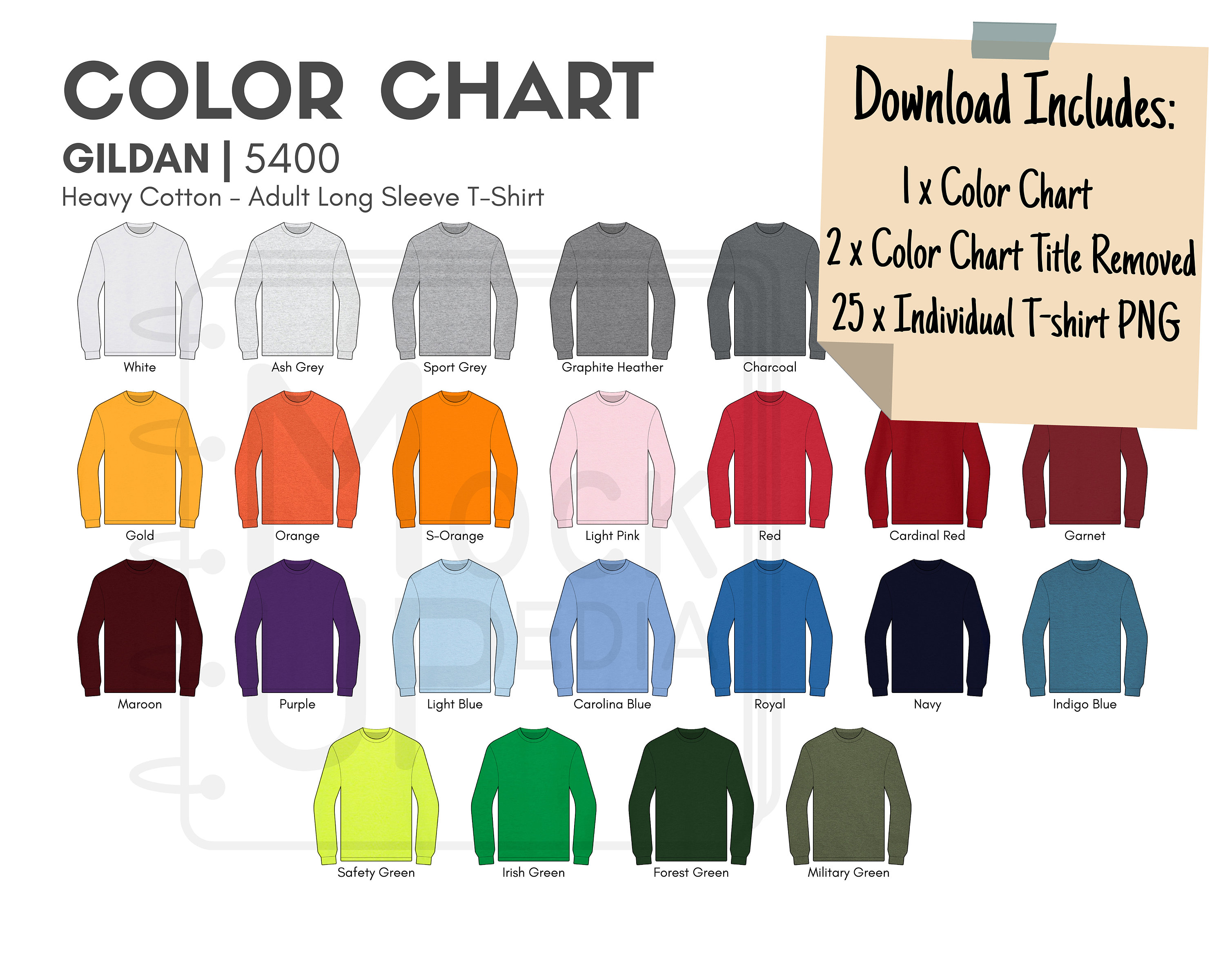 Gildan 5400 Adult Long Sleeve T-shirt Color Chart Gildan 5400 Heavy ...