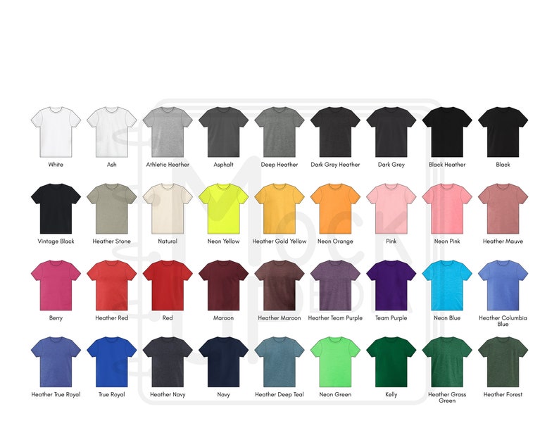 Download Bella+Canvas 3001Y Youth Jersey Short Sleeve Tee Color Chart Digital Color Chart PNG Bella ...