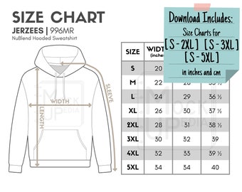 Jerzees 996MR Adult Hooded Sweatshirt Size Chart pulgadas cm Digital Size Chart Jerzees 996MR NuBlend Hooded Sweatshirt Size Chart Etsy Mexico