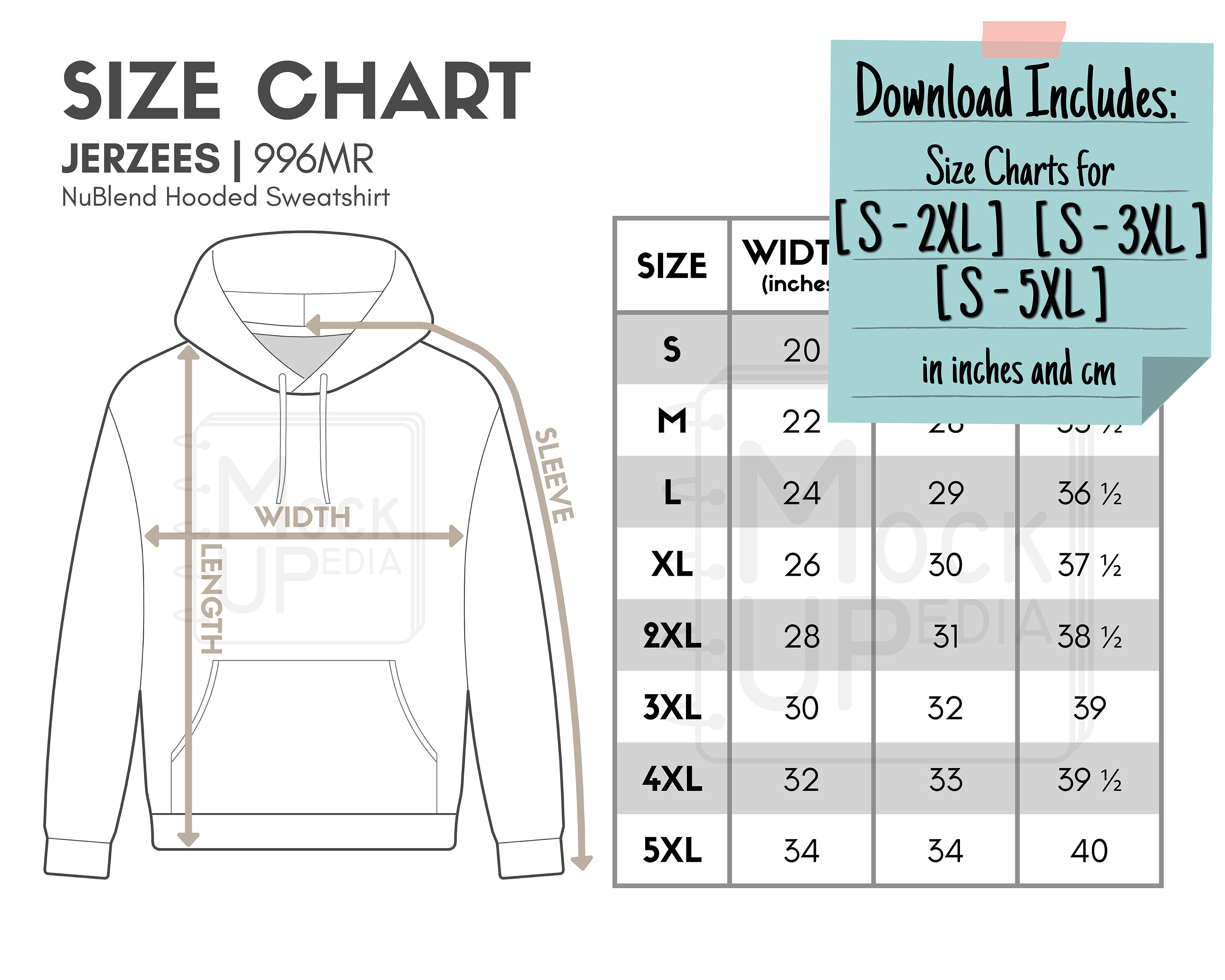 Jerzees - Size Chart 