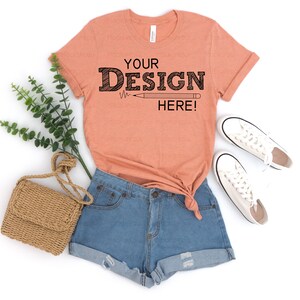Bella Canvas 3001 Heather Prism Sunset Mock Up | Bella Canvas 3001CVC Unisex Tshirt Mockup | Digital Flat Lay | Summer | Casual