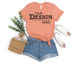 Bella Canvas 3001 Heather Prism Sunset Mock Up | Bella Canvas 3001CVC Unisex Tshirt Mockup | Digital Flat Lay | Summer | Casual