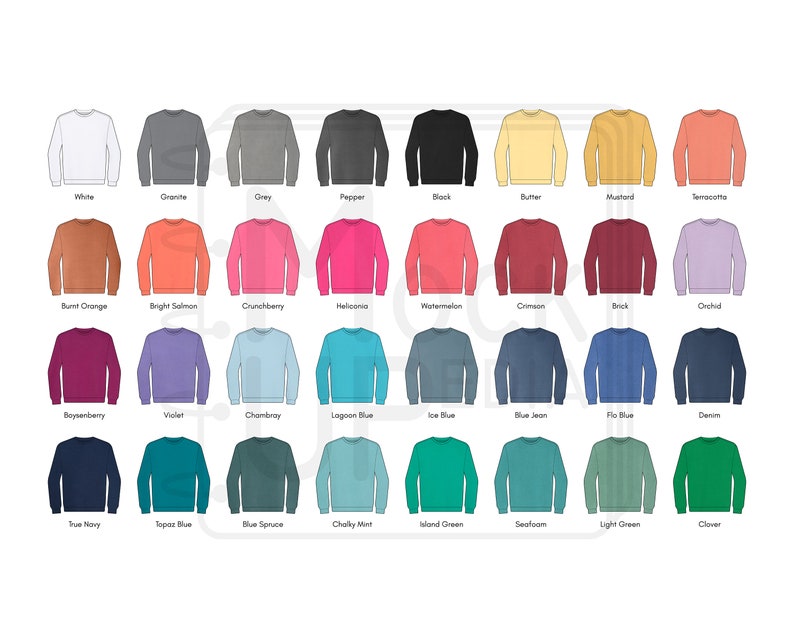 Comfort Colors 1566 Adult Crewneck Sweatshirt Color Chart - Etsy