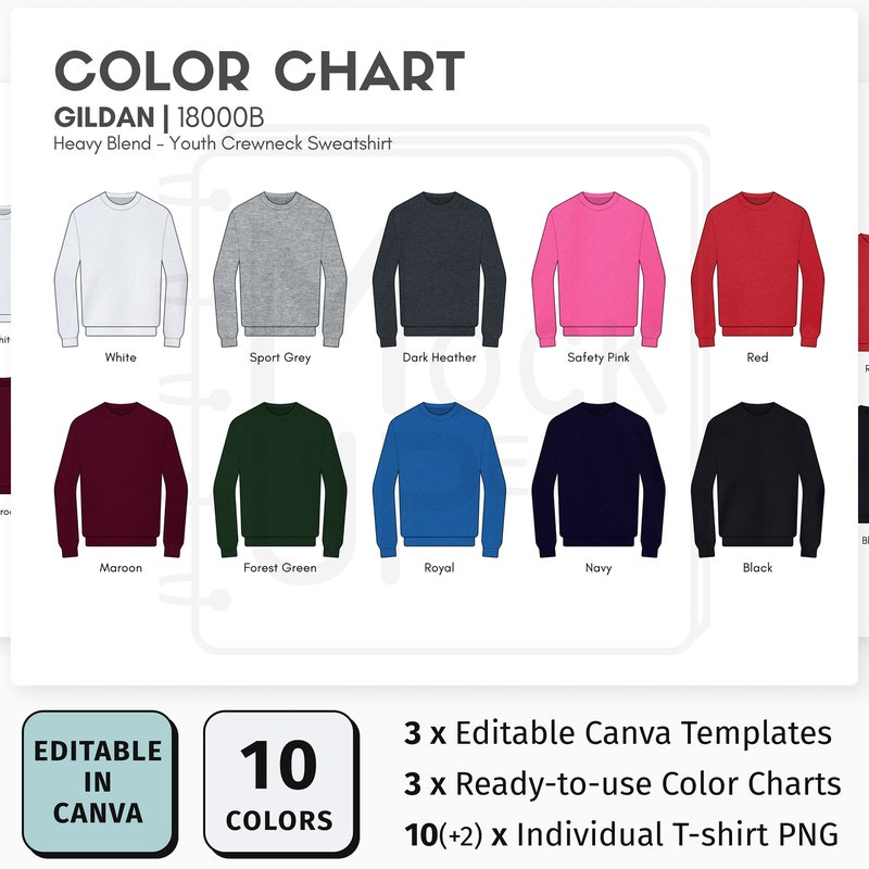 Gildan 1800 Color Chart Etsy