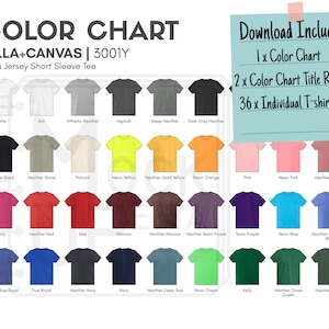 Bella Canvas 3001Y Youth T-Shirt Color Chart | Bella+Canvas 3001Y Youth Jersey Short Sleeve Tee Color Chart | Digital Color Chart | PNG