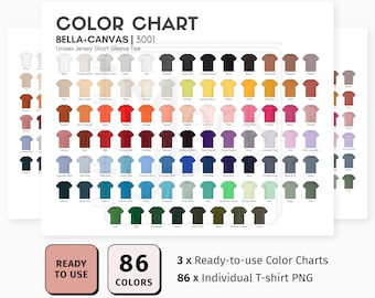 Bella Canvas 3001 Adult T-Shirt Color Chart | Bella+Canvas 3001 Unisex Jersey Short Sleeve Tee Color Chart | Digital Color Chart | PNG