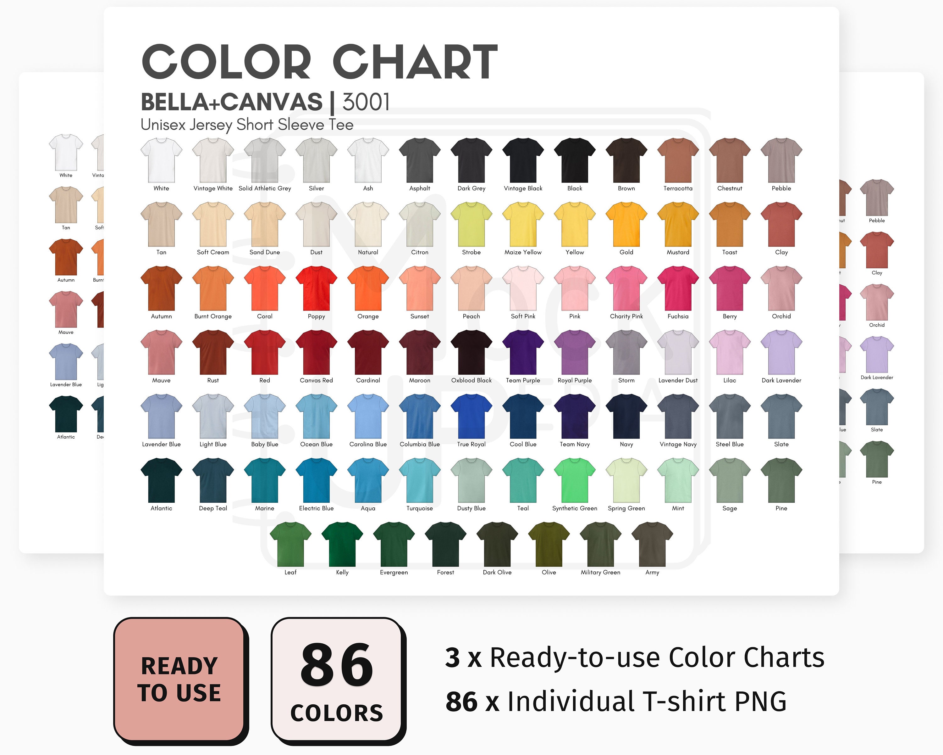 Bella Canvas 3001 Adult T-shirt Color Chart | Bella+canvas 3001 Unisex ...