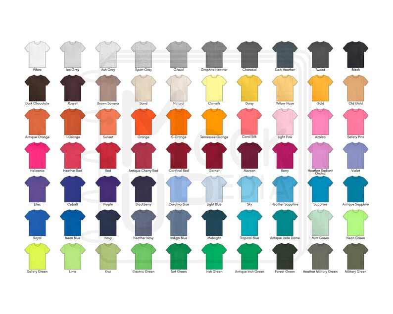 Gildan 5000 Adult T-shirt Color Chart Gildan 5000 Heavy - Etsy