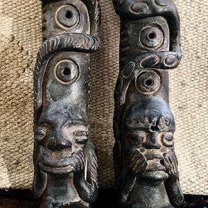 PAIR of CLAY FLUTES with Snake Motif Hand-made in Guatemala Latin American Folk Art