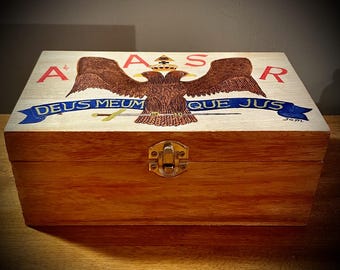 HAND-PAINTED A&ASR Scottish Rite Double-Headed Eagle 33rd Degree Box Freemasonry Masonic Illuminati Secret Societies Conspiracy