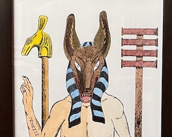 HOLY ANUBIS Hand-Colored & SIGNED Print Original Composition After Eliphas Levi Baphomet Ancient Egypt Egyptian Mythology Neopaganism