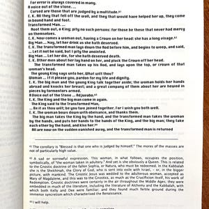 May include: Open book with text in black font. The text includes phrases like "Transformed Man" and "the woman holds her hands abroad." The page has a watermark.