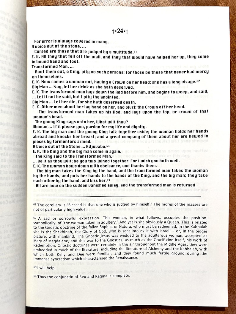 May include: Open book with text in black font. The text includes phrases like "Transformed Man" and "the woman holds her hands abroad." The page has a watermark.