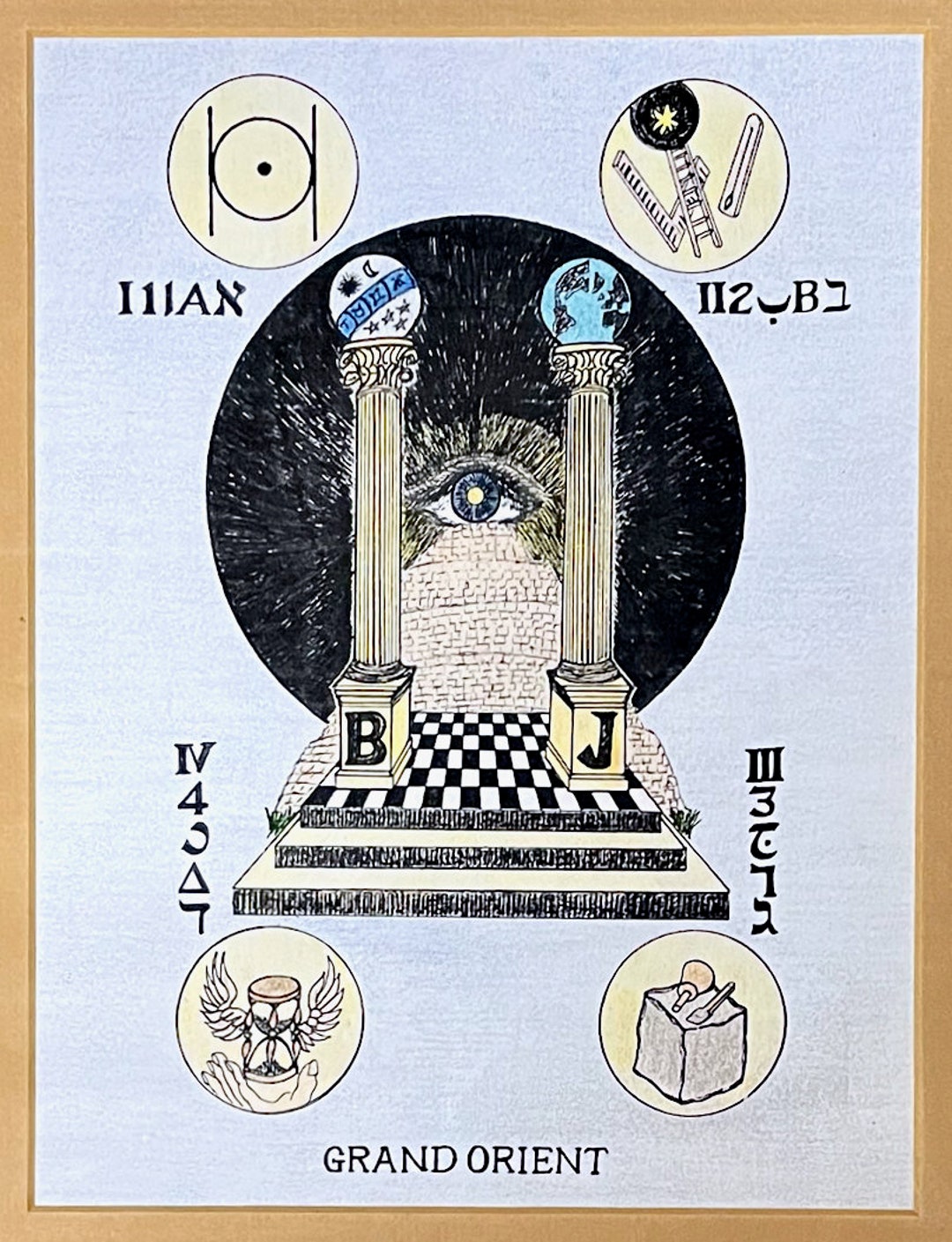 Jachin Boaz Kerk Urk GRAND ORIENT TITLED Masonic Jachin & Boaz Hand-colored Print Masonic