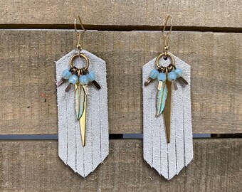 Leather Earrings // Suede Leather Fringed Earrings // Boho Inspired