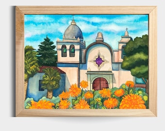 Old Mission Carmel California Watercolor Fine Art Giclee Print