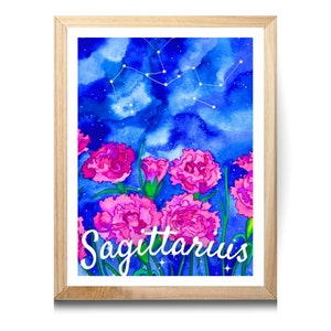Wall Art Zodiac At Night Sagittarius Watercolor Fine Art Giclee Print