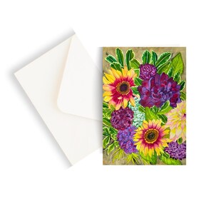 Carte Voeux Aquarelle Dahlia Tournesol Nuits D'Automne Vierge