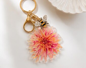 Dahlia Flower Acrylic Keychain & Purse Charm
