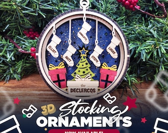 Personalized Family 3D Christmas Stocking Ornament: Laser Cut Wood Decoration