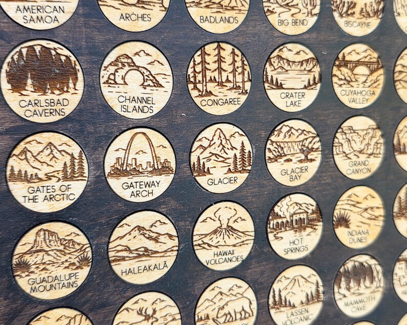 Volcano Map Token US National Parks Icon Tracker Map – Wooden Map With Icons, 2 Designs ...