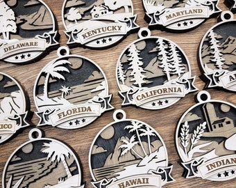3D Wood State Ornament: Discover America Collection