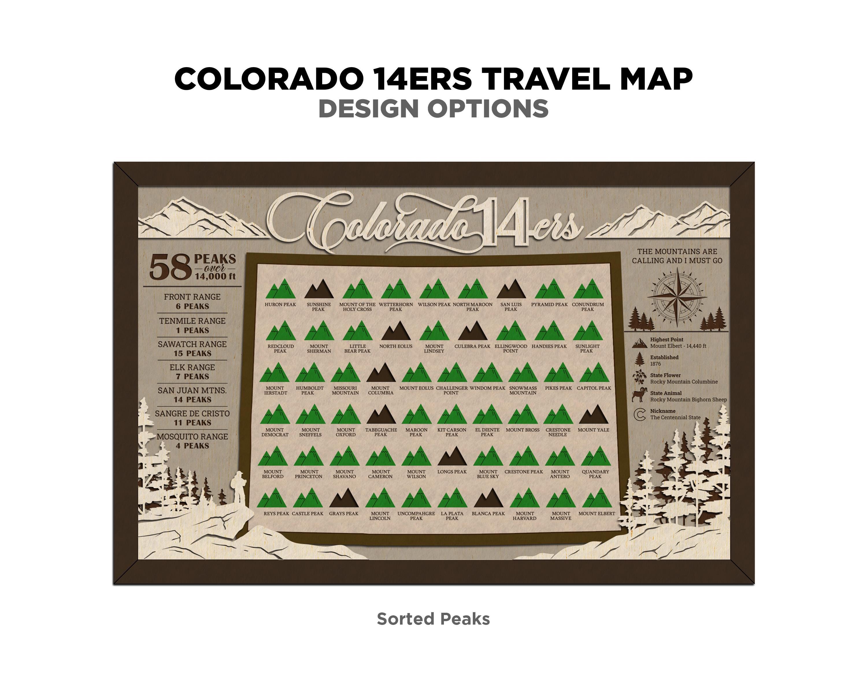 Personalized Colorado 14ers Peaks Map – Wooden 14er Checklist Board ...
