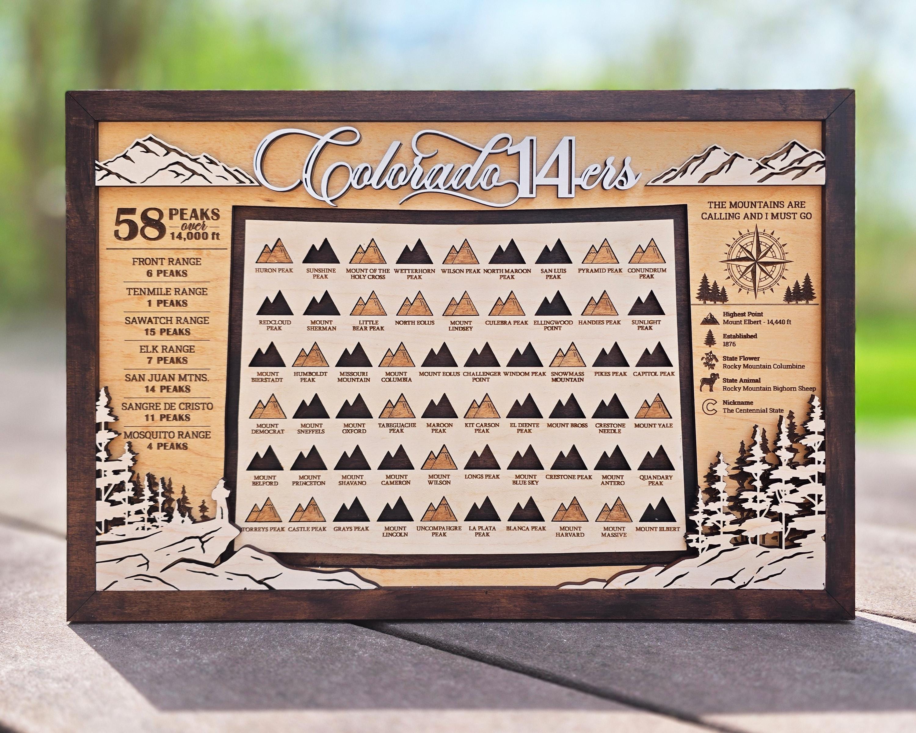Personalized Colorado 14ers Peaks Map – Wooden 14er Checklist Board ...