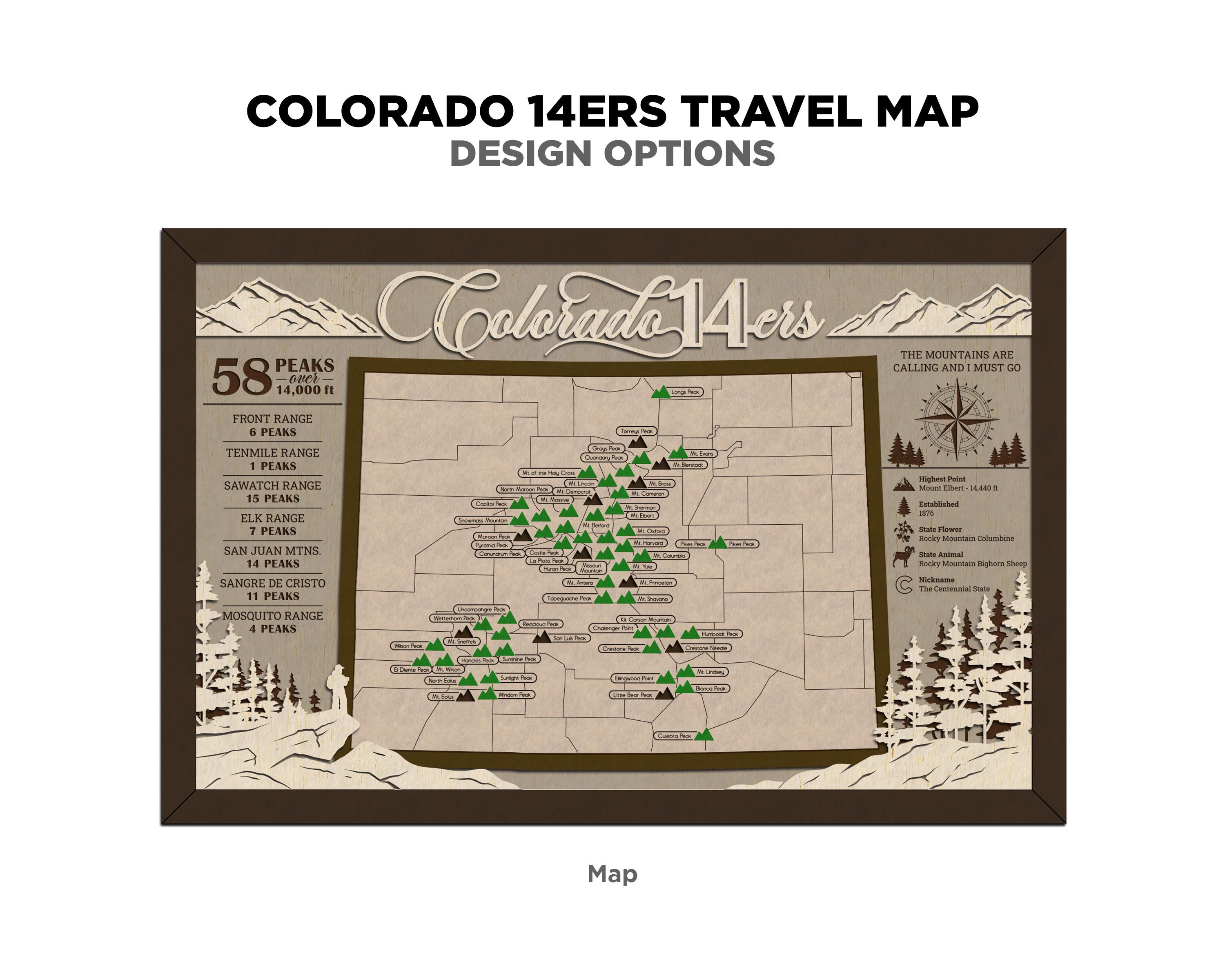 Personalized Colorado 14ers Peaks Map – Wooden 14er Checklist Board ...