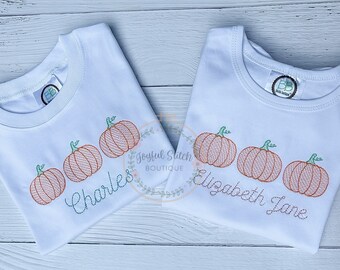 Embroidered Fall Pumpkin Onesie, Fall Embroidered Onesie, Embroidered Pumpkin Shirt, Embroidered fall shirt, Pumpkin Trio Design