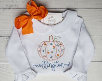 Embroidered Fall Pumpkin Onesie, Fall Embroidered Onesie, Embroidered Pumpkin Shirt, Embroidered fall shirt, Heirloom Pumpkin Design