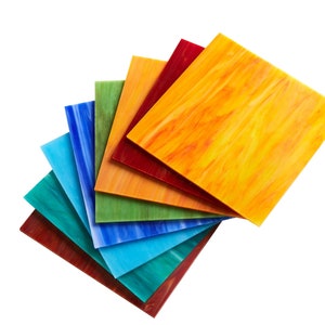 6x6 inch Stained Glass Sheets Variety Rainbow Glass Packs Mosaic Art Glass for Art Crafts, Mixed Colors，8 Sheets