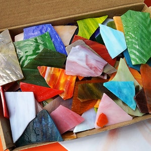 Colorful Stained Glass Scraps Broken Mosaic Tiles Pieces, 2.2pounds Scrap Mosaics, Mixed Shapes&Size-Free shipping