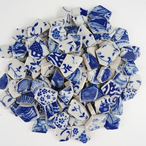 Broken Ceramic China Tiles,Blue Pottery Assortment Blue and White Porcelain Pieces for Mosaic Craft, Cover 11x11 inches