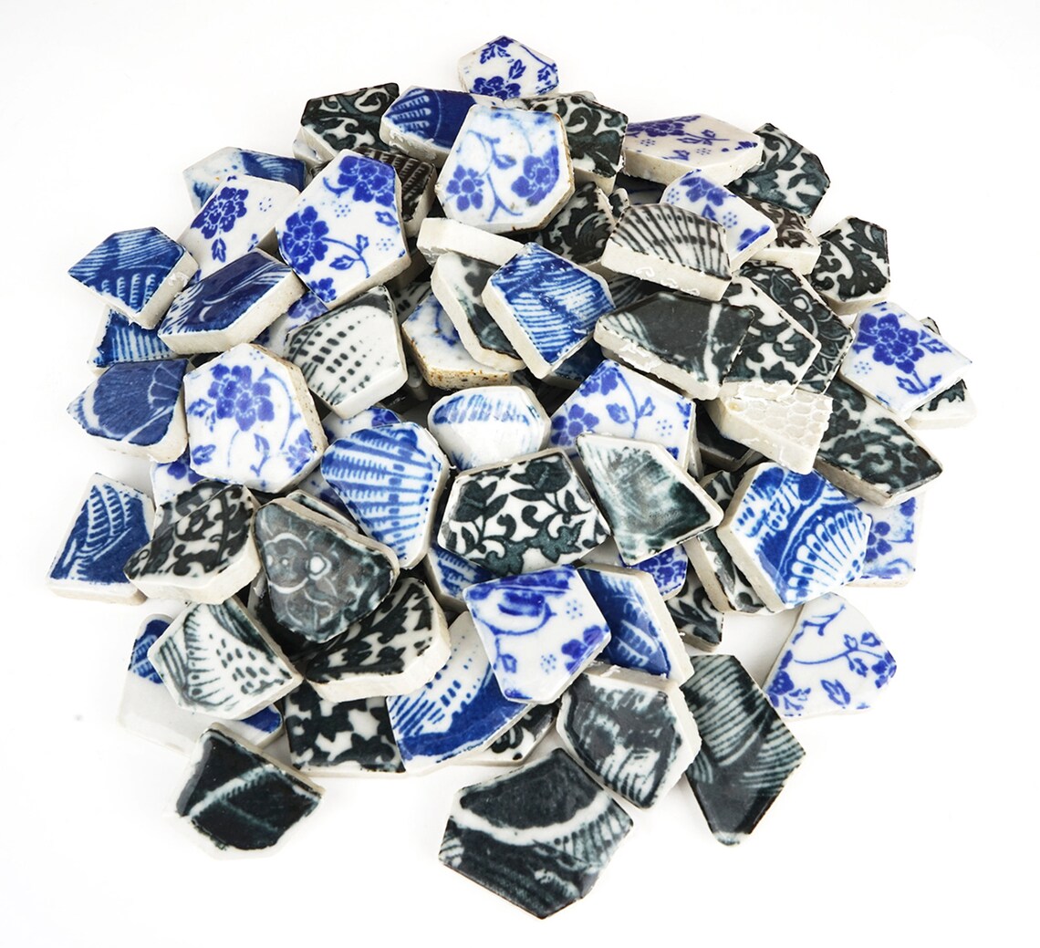 Broken Ceramic Tiles for Crafts Mosaics Blue and White Etsy