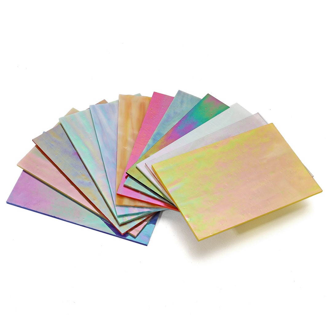 Lanyani 12 Sheets Iridescent Stained Glass Sheets, Cathedral Art Glass  Packs for Mosaic Work Craft, Assorted Clear+Opaque+Colored Transparent