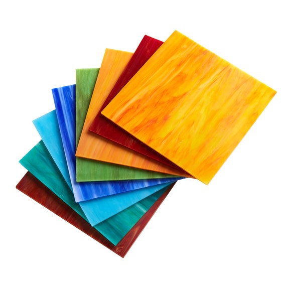 6x6 Inch Stained Glass Sheets Variety Rainbow Glass Packs Mosaic Art Glass  for Art Crafts, Mixed Colors8 Sheets 